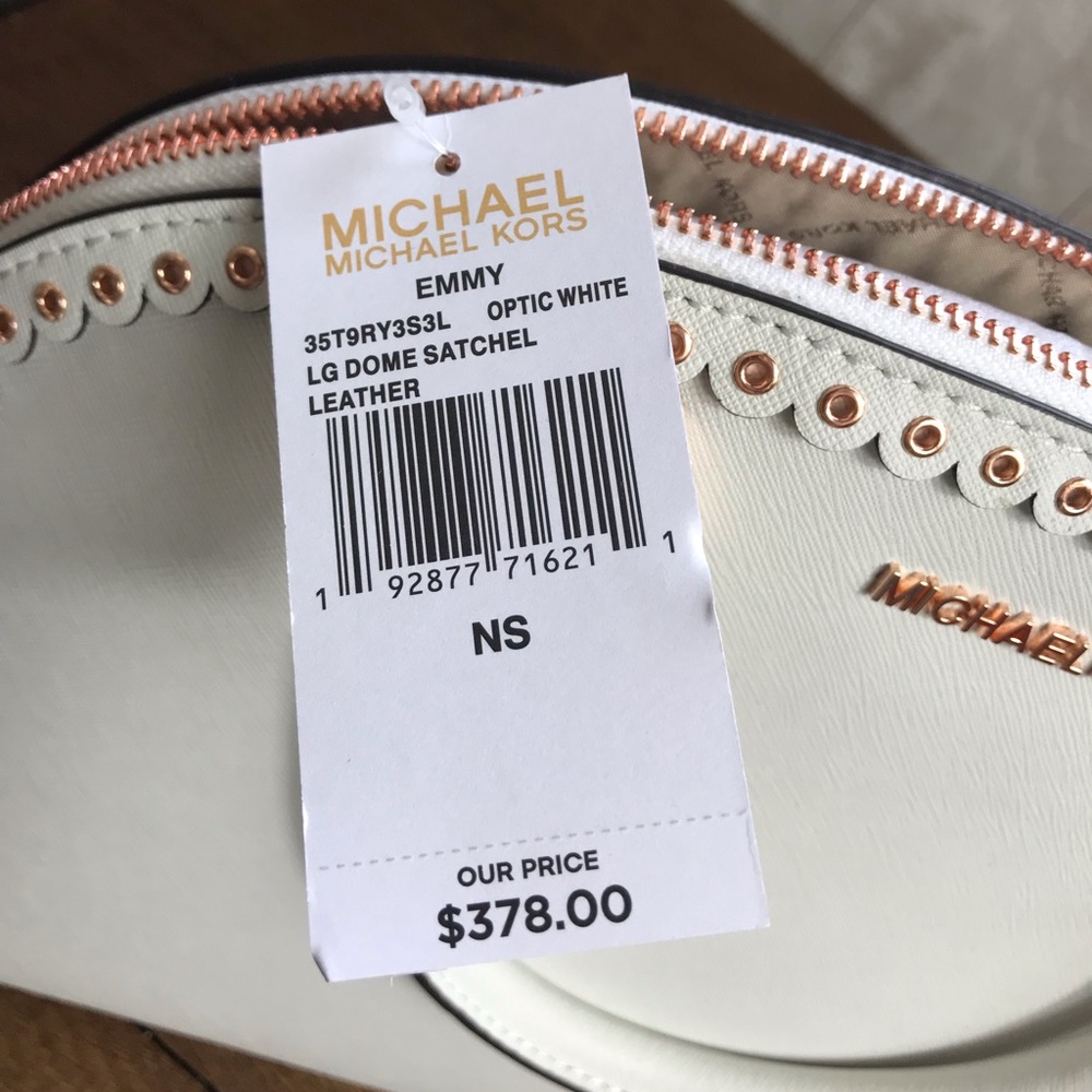 Michael Kors Emmy Large Dome Satchel Optic White - Picture 5 of 8